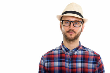 Young handsome bearded tourist man ready for vacation