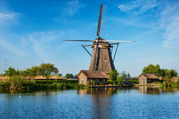 Windmills at Kinderdijk in Holland. Netherlands