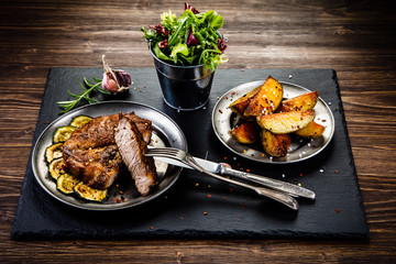 Grilled beefsteak with french fries