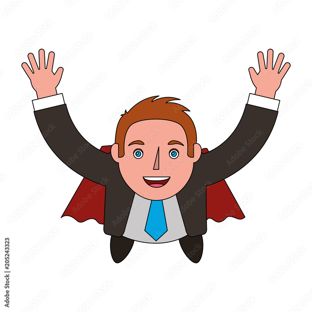 Poster super businessman flying success business vector illustration