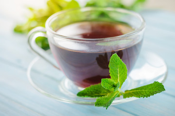 tea in a glass cup and fresh mint leaves © Lazy_Bear