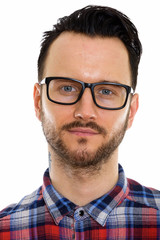 Obraz premium Young handsome bearded man construction worker