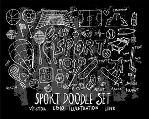 Hand drawn Sketch doodle vector line Sport element icon set on Chalkboard eps10