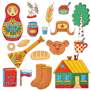Russian traditional symbols icons vector set