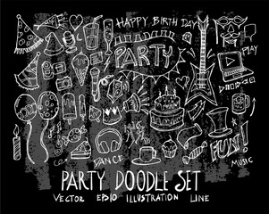 Hand drawn Sketch doodle vector line Party element icon set on Chalkboard eps10