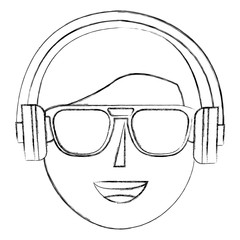 happy man face using headphones vector illustration