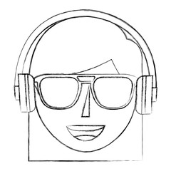smiling woman face portrait with headphones vector illustration