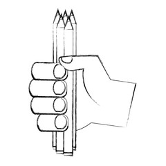 hand with set of colored pencils isolated icon vector illustration design