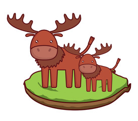 cute elks on the grass over white background, colorful design. vector illustration