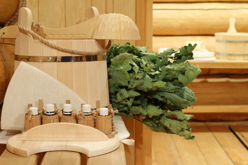 Traditional accessories for sauna and bath.