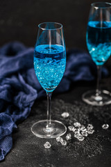 Cocktail glass with the Blue Hawaii. Blue hawaiian alcoholic cocktail