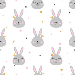 Seamless princess pattern with cute bunny.