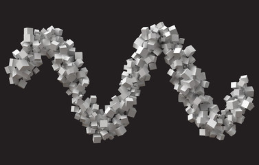 wave stroke formed by random sized cubes.