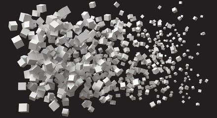 wave of simple cubes. size being bigger from right to left.