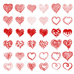  collections of hand drawn grunge Valentine hearts isolated on transparent background. - 205254194