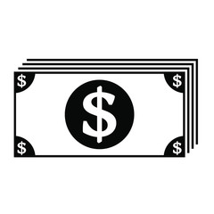 Money icon, bills, cash dollar, flat vector illustration