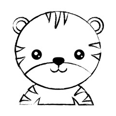 sketch of cute tiger icon over white background, vector illustration