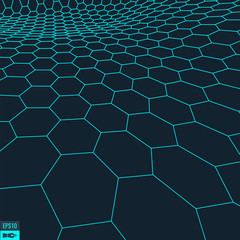 Abstract vector landscape background. Cyberspace grid. 3d technology vector illustration.