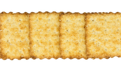 Top view of soda crackers isolated on white