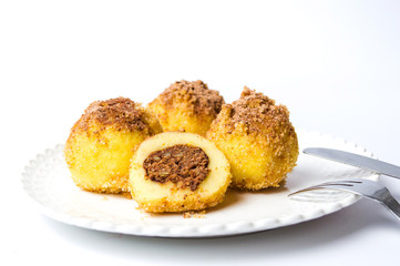 Bread crumb dumplings with chocolate isolated