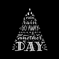 Rain rain go away, handlettered nursery rhymes quote in vintage chalkboard style, vector