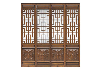 Obraz premium Chinese traditional style wooden door on isolated white background