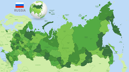Fototapeta premium Green Russia Vector Administrative Map