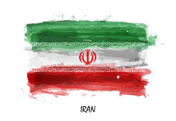 Realistic watercolor painting flag of Iran . Vector - obrazy, fototapety, plakaty