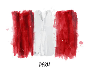 Realistic watercolor painting flag of Peru . Vector