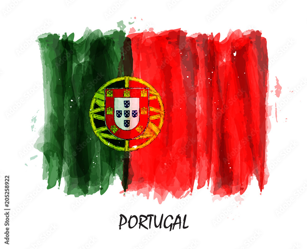 Poster realistic watercolor painting flag of portugal . vector