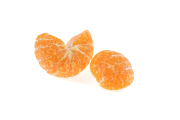 peeled mandarin on white background