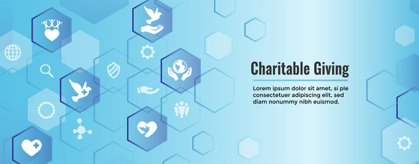 Charity and relief work - Charitable Giving Web banner with icon set