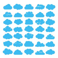 Blue cartoon clouds isolated on white background vector illustration big set