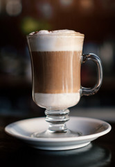 Cappucino Coffe Cup latte milk hot chocolate breakfast white mug foam cream espresso big macchiato mocha caffeine table wood background