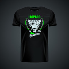 Vintage t-shirt with stylish leopard logo in center. Editable layout © slava