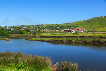 Fototapeta na wymiar The village of Coffee Bay on the Wild Coast in Eastern Cape, South Africa, with a river