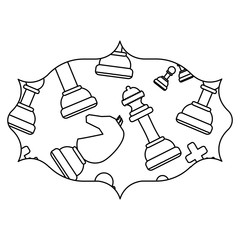arabic frame with chess pieces design over white background, vector illustration