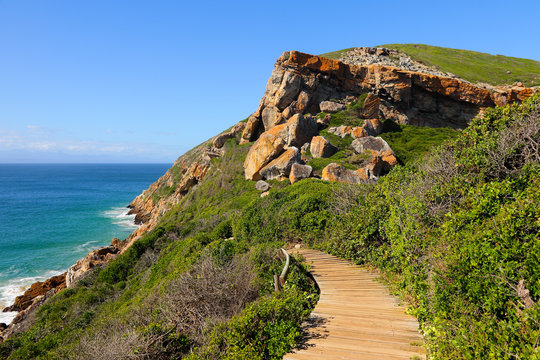 Wooden path in the Robberg Nature Reserve near Plettenberg Bay on the Garden Route, Western Cape, South Africa