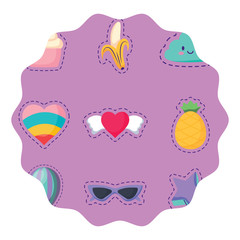 with fruits and heart pattern over white background, vector illustration