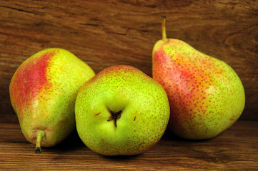 pears on wooden counter top