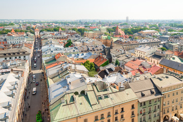 Fototapeta na wymiar Beautiful European city of Krakow view from above, road to the Florian gates