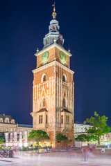 Fototapeta premium Tower Hall in the main square of Krakow in Poland in the evening