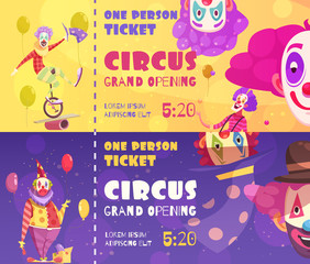 Obraz na płótnie Canvas Circus Tickets Clowns Banners 
