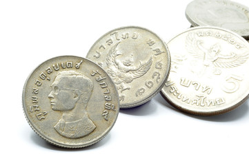 Group of thai one baht Garuda coins year 1974 and Thai Five baht Garuda coins year 1982.