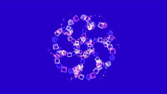 4k Abstract flying glass boxes background,flame lighters fireworks particle,smelting melting precious stones,geometric explosion flower backdrop.