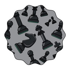 circular frame with chess pieces pattern over white background, colorful design. vector illustration