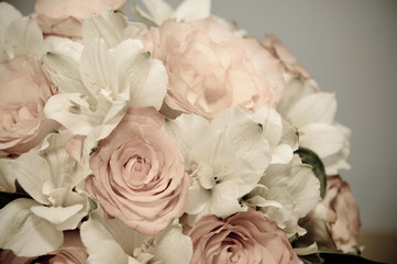 Beautiful wedding bouquet of white and pink roses.