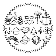 seal stamp with cactus and cute related icons pattern over white background, vector illustration