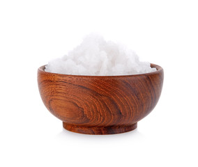 Salt wooden bowl isolated on white