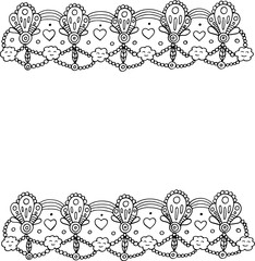 Doodle frame with hearts and clouds. Coloring page for adults. Vector illustration